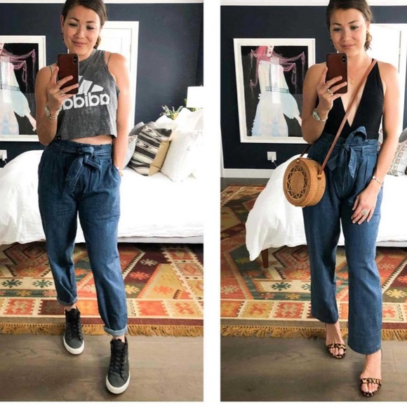 J.Crew Paper Bag Pant Blue Chambray Cropped Ankle Length Tie Waist Hemp Size 4 - Picture 12 of 13